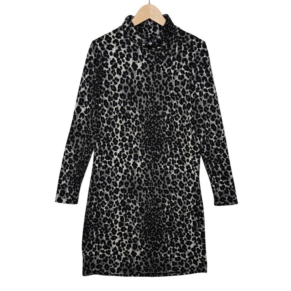 Vero Moda Women's Malena Rollneck Dress Leopard Animal Print Long Sleeves S